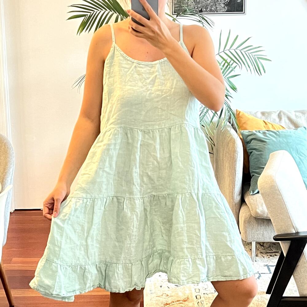 Valentina Naldi 100% linen mini dress in light green size L Large - Picture 1 of 8